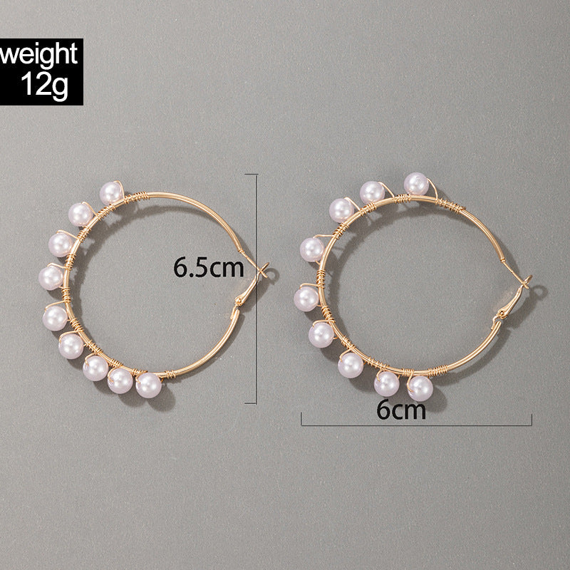Light Luxury Fashion Earrings Pearl Inlaid Earrings Simple Geometric Earrings