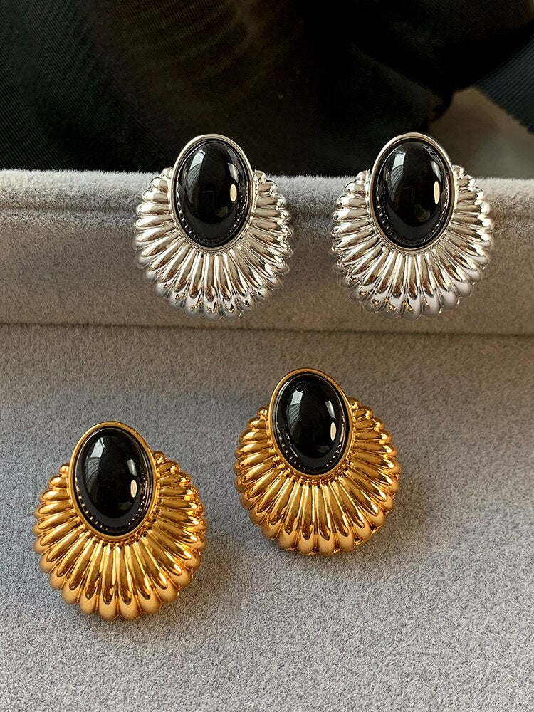 Bilandi Vintage Temperament 925 Silver Needle Geometric Metal Black Stud Earrings For Women Party Gift Hot Sale Ear Accessories
