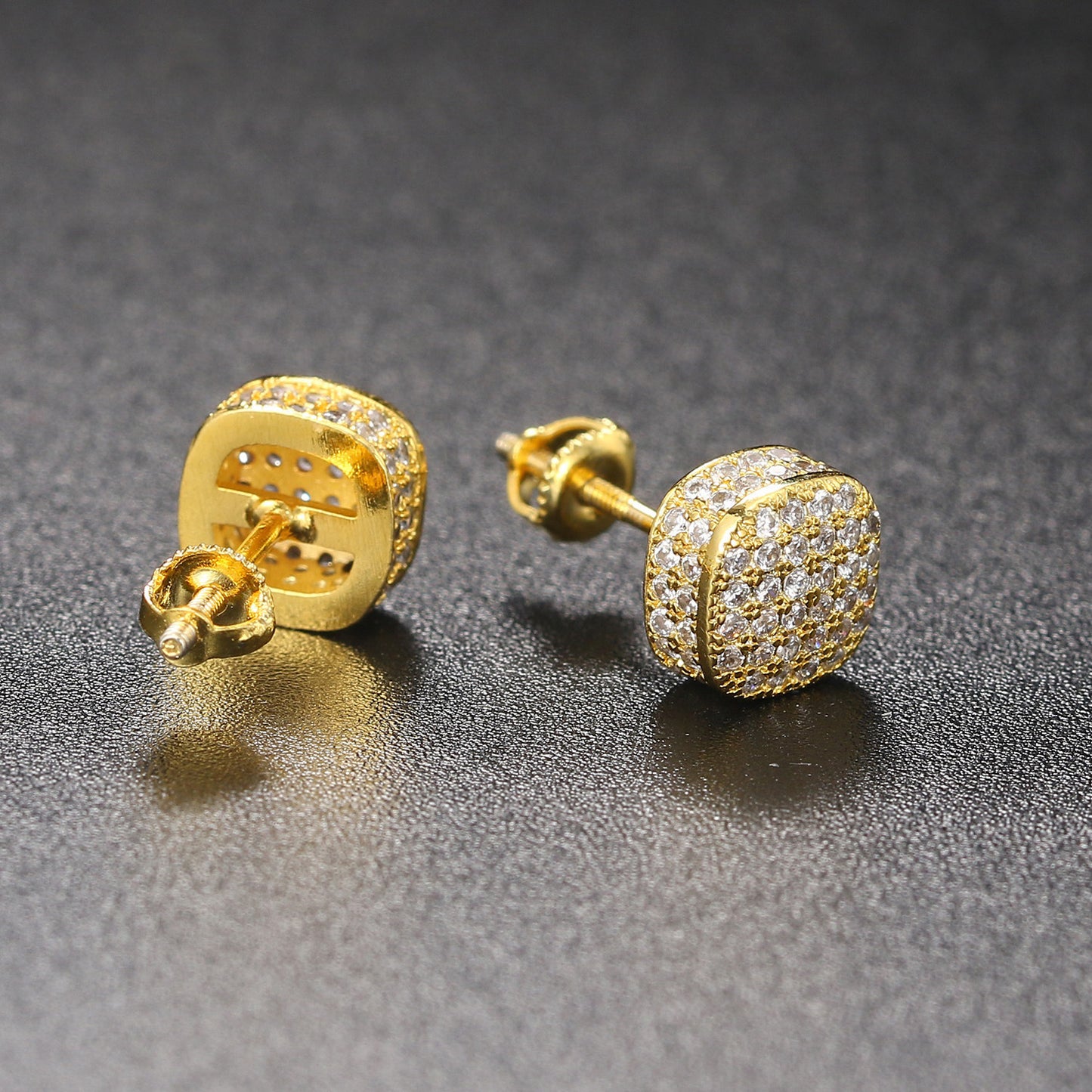 Hip Hop Style Full Zircon Threaded Earrings Men's And Women's Geometric Round Full Diamond Gold-Plated Earrings Hiphop Fashion Jewelry