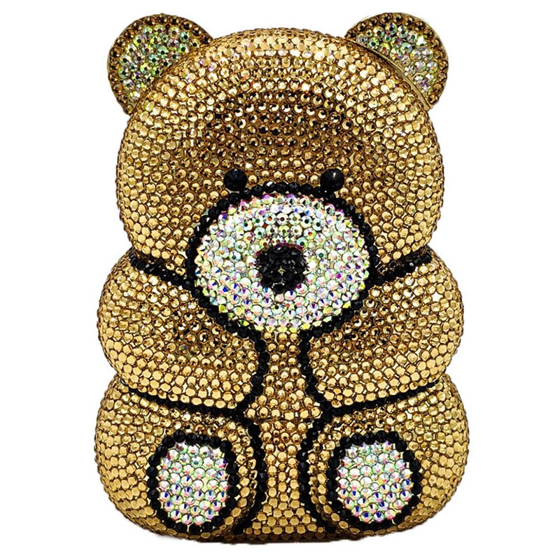 Bag for Women 3D Bear Teddy Shape Women Silver Gold Crystal AB Evening Clutch Handbags and Purses Diamond Wedding Party Bag