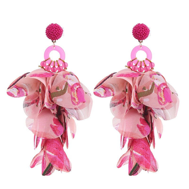 Handmade fabric floral earrings for women's long style earrings and earrings