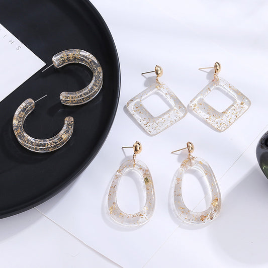 Korean Version Retro Cold Acrylic Earrings Transparent Gold Flash With Acetic Acid Geometric Temperament Woman C Earrings