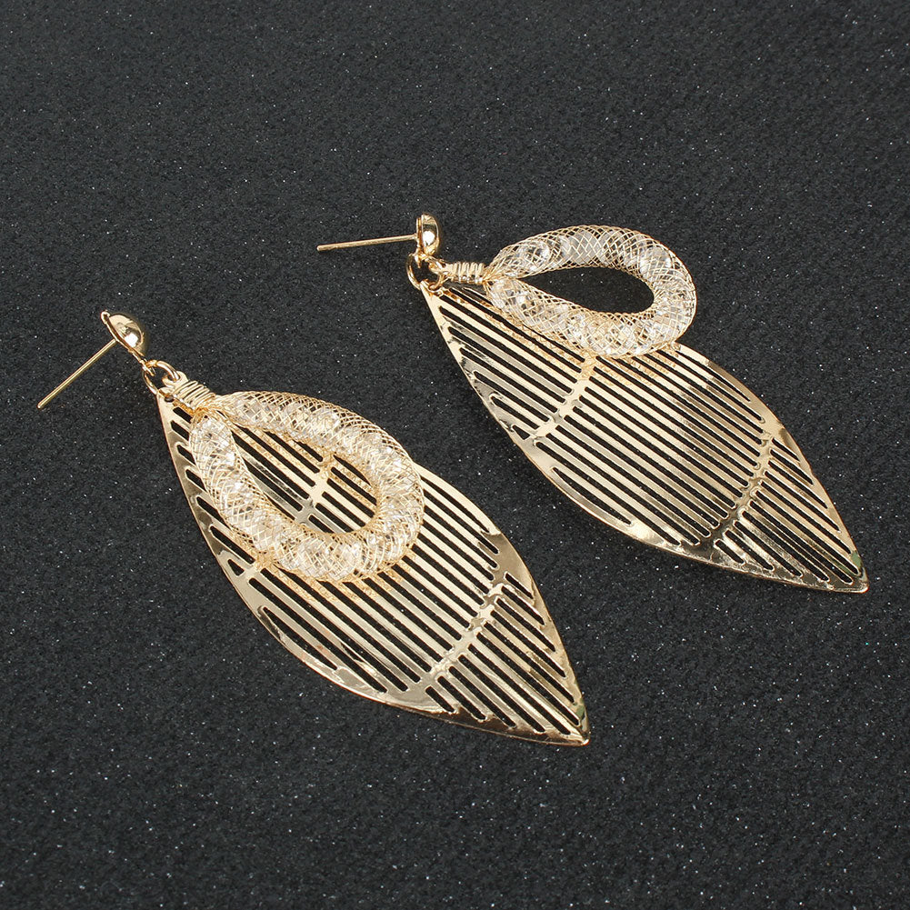 Vintage Leaf Stud Earrings Personality Simple Metal Mesh Earrings Women Earrings