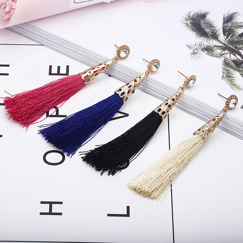 New Bohemian Gold Color Tassel Long Earrings brinco many colors Silk Hanging Earrings For Women Jewelry Dangle Earring