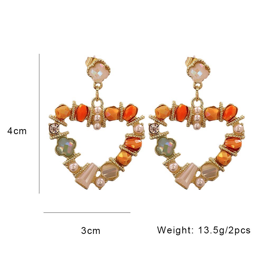 New Arrival Baroque Crystal Pearl Metal Stub Earrings Metal Gold Plated Heart Shape Earrings Gift for Women