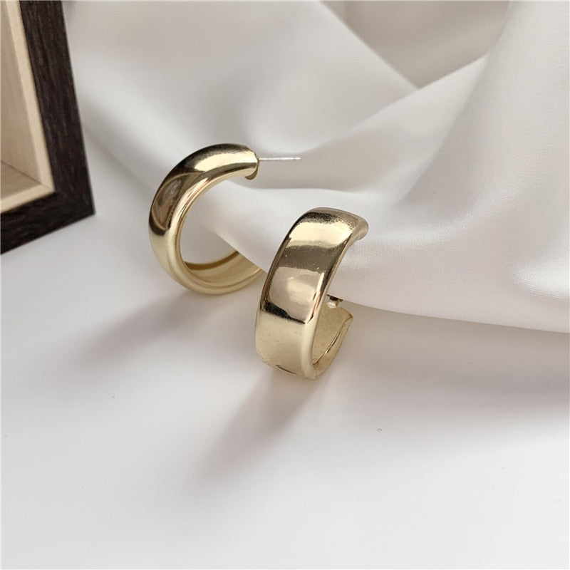 Minimalist Gold Silver color Metal Large Circle Geometric Round Big Earrings for Women Girl Wedding Party Jewelry