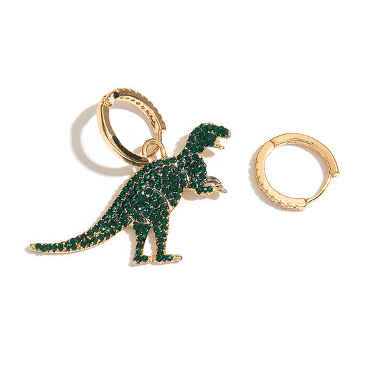 Gold Color Animal Asymmetric Hoop Earrings for Women Simple Green Rhinestone Earrings Hoops Statement Earrings