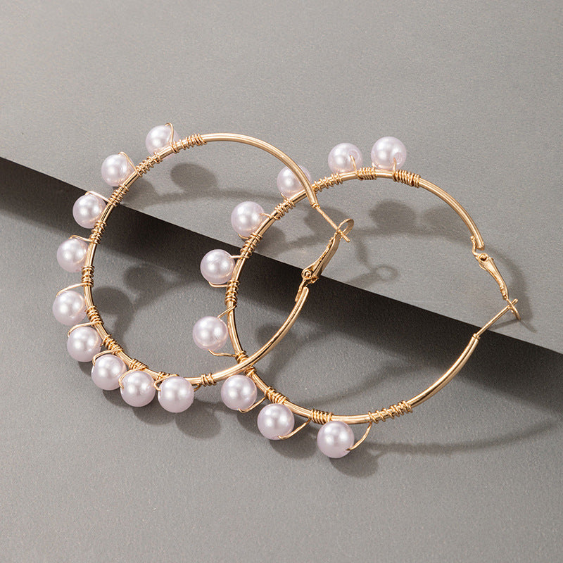 Light Luxury Fashion Earrings Pearl Inlaid Earrings Simple Geometric Earrings