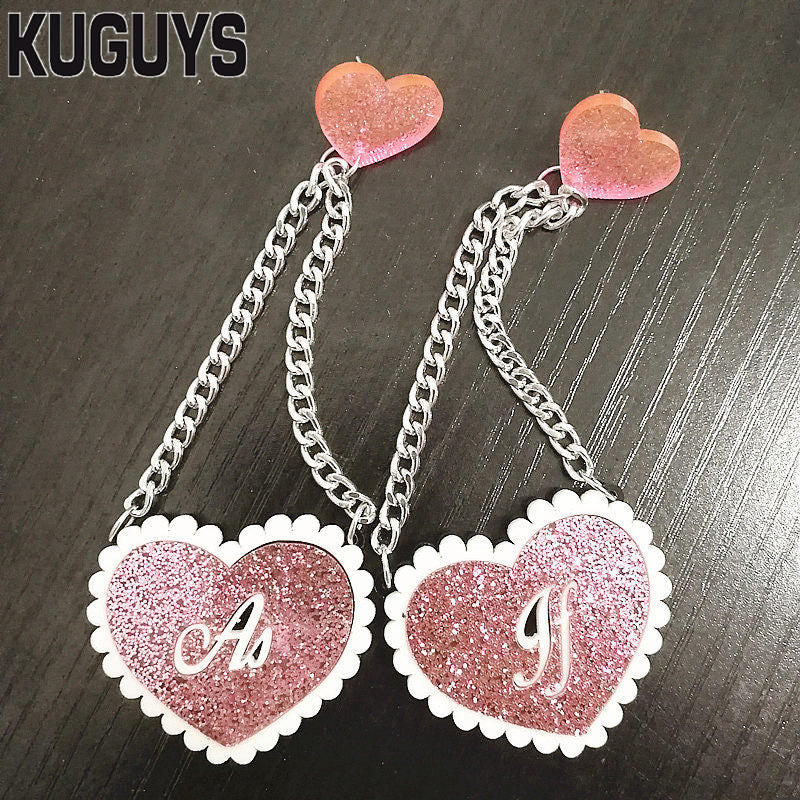 Trendy Jewelry Acrylic Heart Tassel Earrings for Womens Pendientes Pink Glitter Long Drop Earring