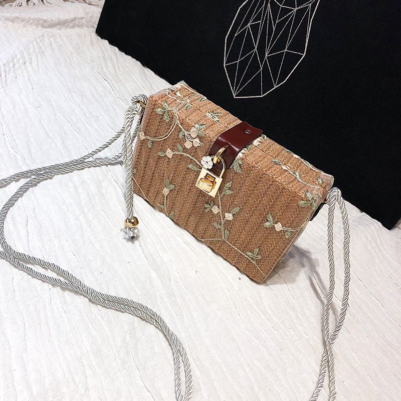 Summer Beach Handbags Women Messenger Bags Square Straw Hand Woven Ladies Crossbody Bag Shoulder Bags