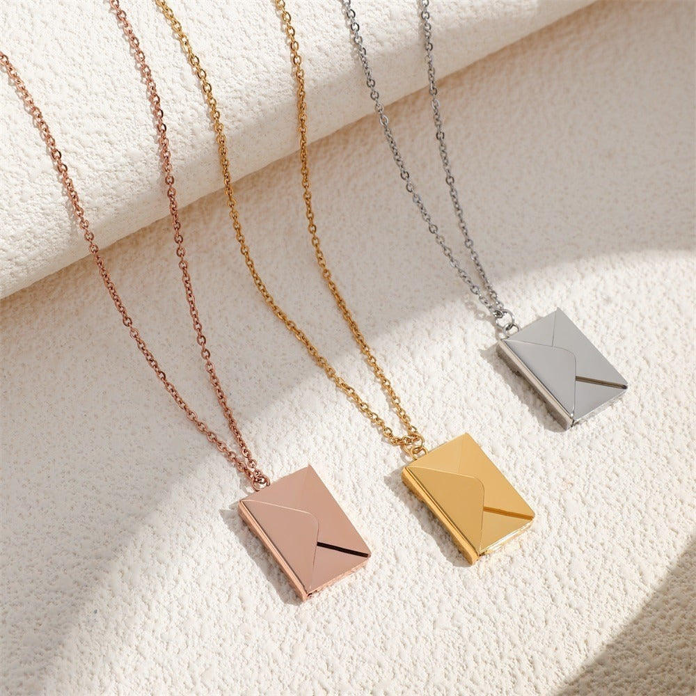 Stainless steel envelope pendant necklace fashionable women's titanium steel lock bone chain loveyou pendant