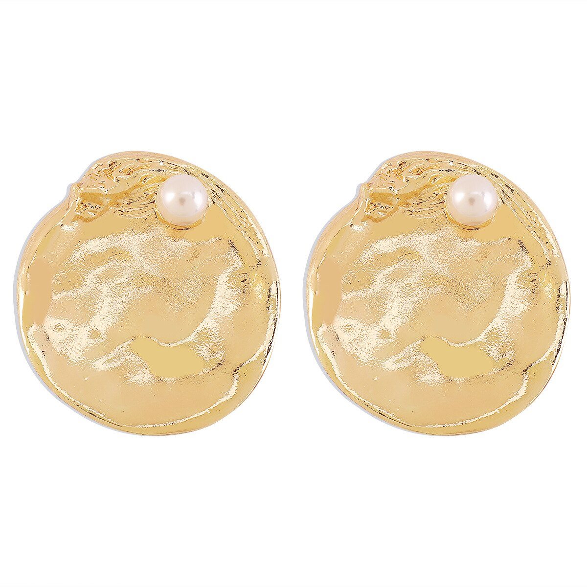Ingemark Exaggerated Heavy Metal Round Stud Earrings for Women Fashion Statement Punk Gold Color Pearl Earrings Jewelry Gift New