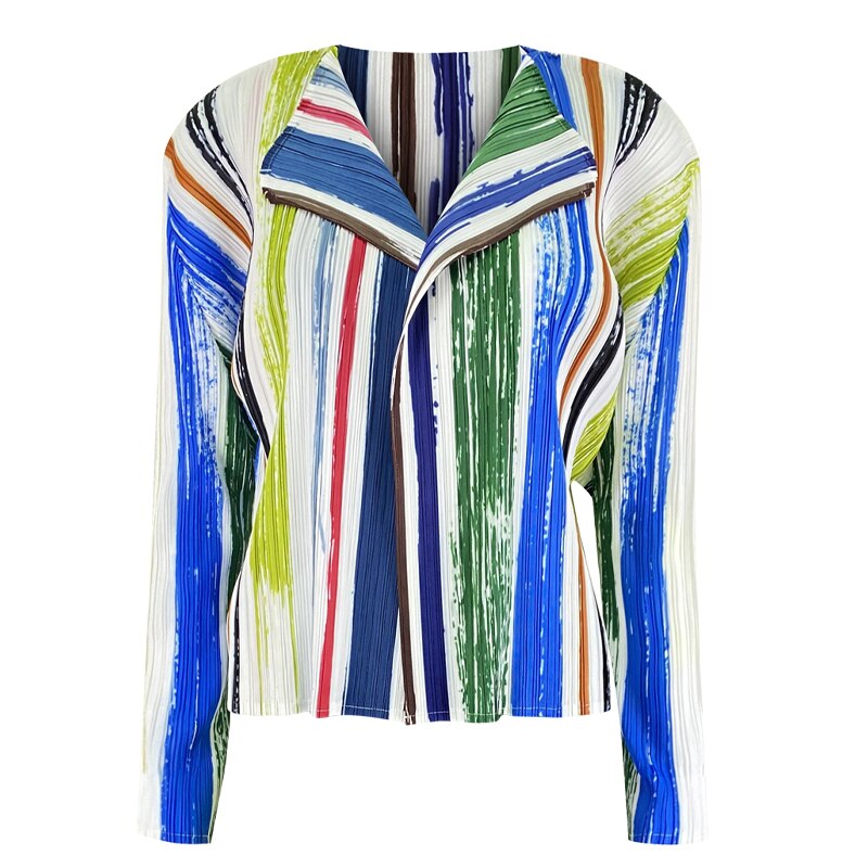 Pleated Striped Print Long Dress Jacket Two Piece Sets Korean Fashion Women Formal Dress Suits