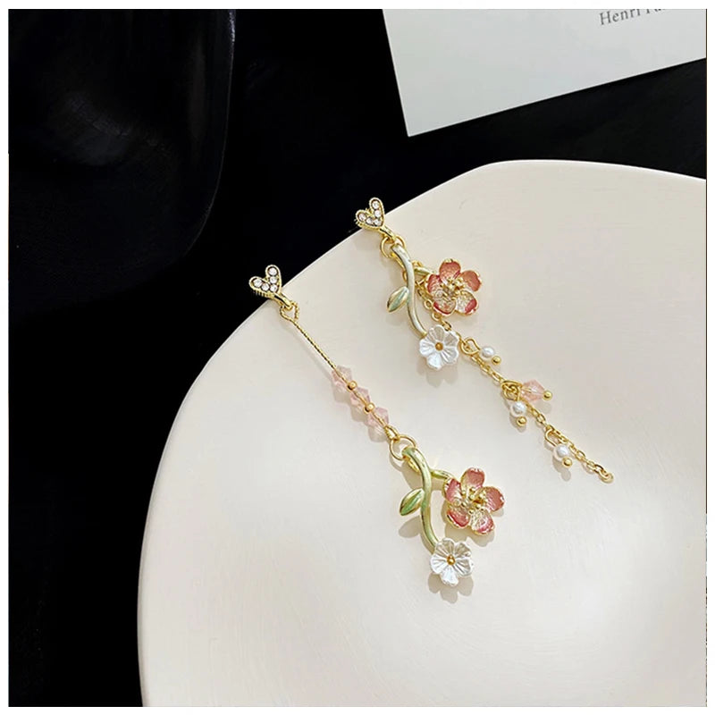 Temperament flower earrings earrings Korean style tassel pendant long personality cold and versatile earrings female