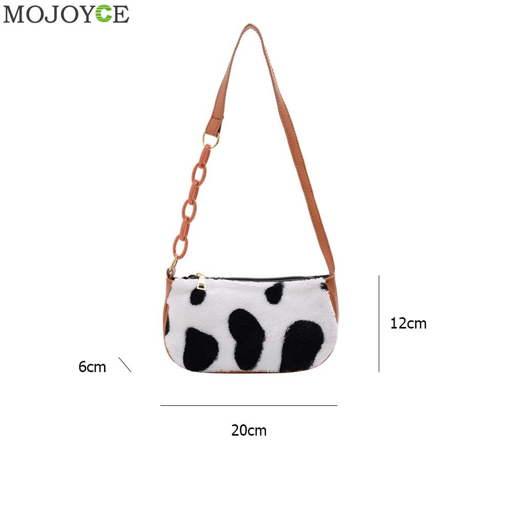 Cow Milk Print Handbag Totes Women Plush PU Leather Chain