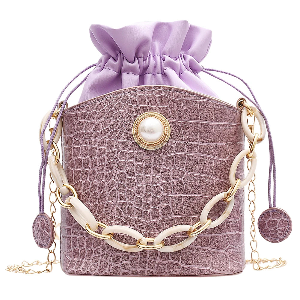 PU Bucket Small Messenger Handbags Drawstring Shoulder Bags  Exquisite Shopping Bag