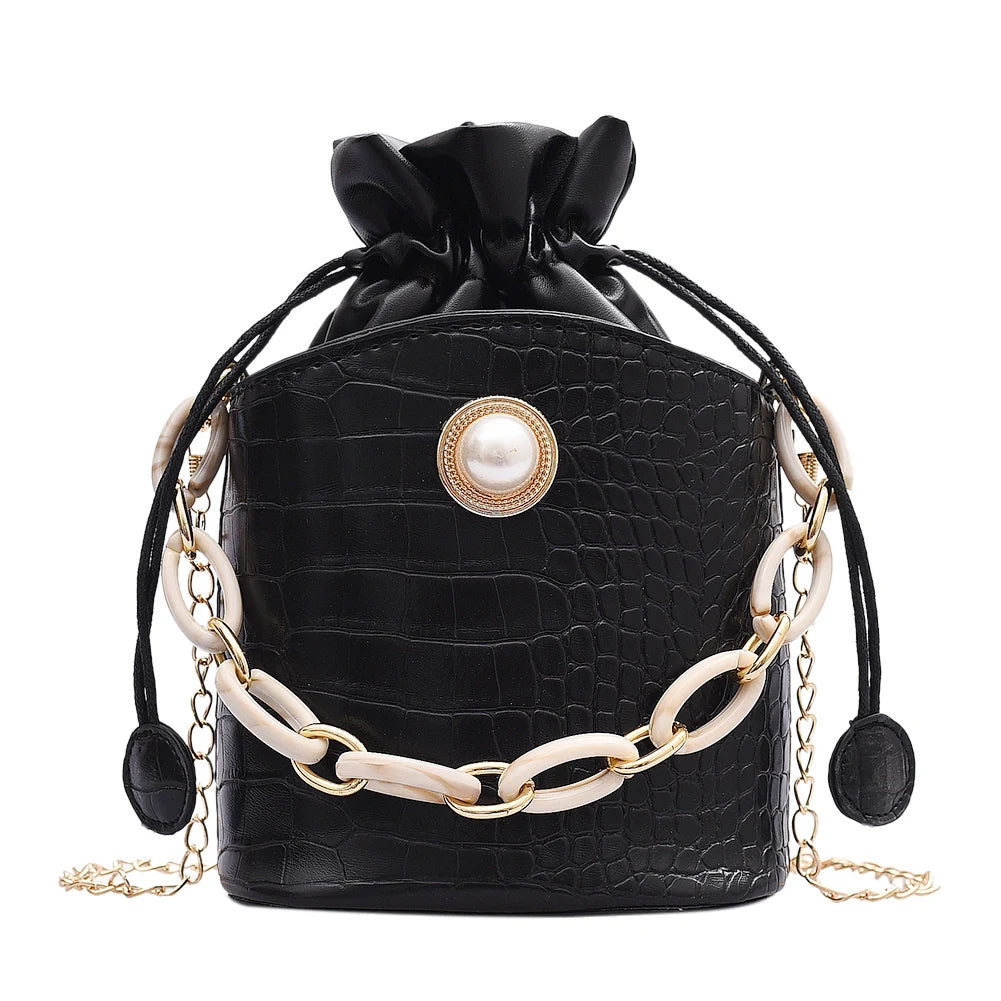 PU Bucket Small Messenger Handbags Drawstring Shoulder Bags  Exquisite Shopping Bag
