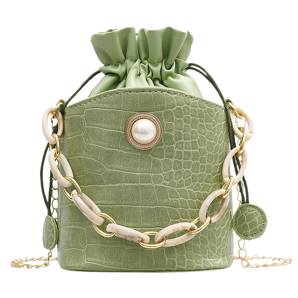 PU Bucket Small Messenger Handbags Drawstring Shoulder Bags  Exquisite Shopping Bag