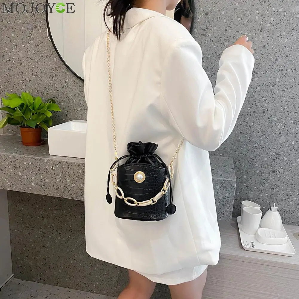 PU Bucket Small Messenger Handbags Drawstring Shoulder Bags  Exquisite Shopping Bag