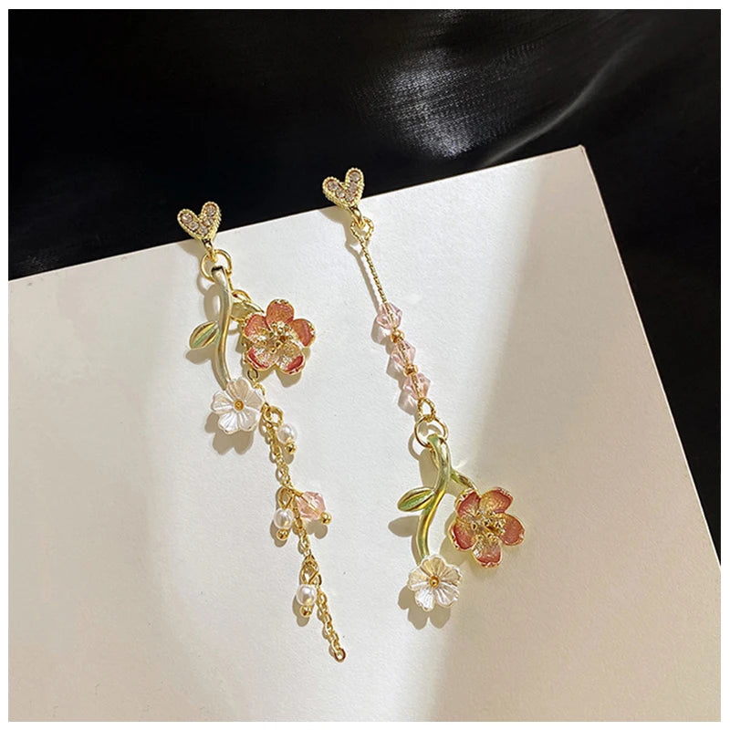 Temperament flower earrings earrings Korean style tassel pendant long personality cold and versatile earrings female