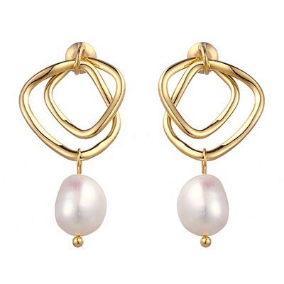 Geometric Drop Natural Pearl Earrings
