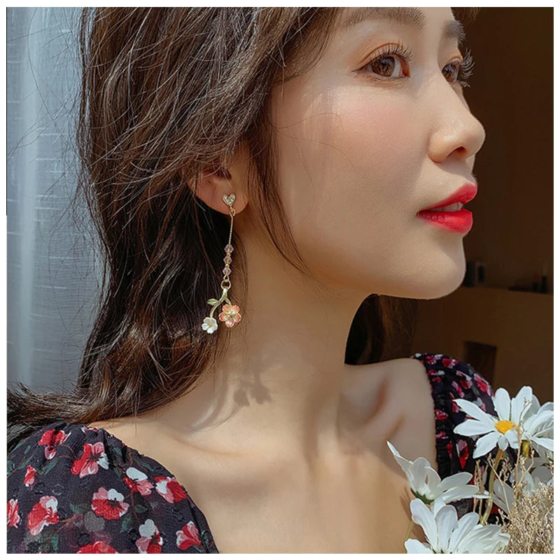 Temperament flower earrings earrings Korean style tassel pendant long personality cold and versatile earrings female
