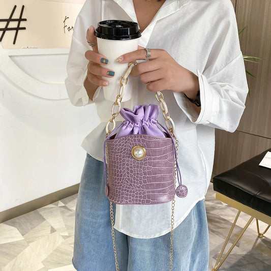 PU Bucket Small Messenger Handbags Drawstring Shoulder Bags  Exquisite Shopping Bag