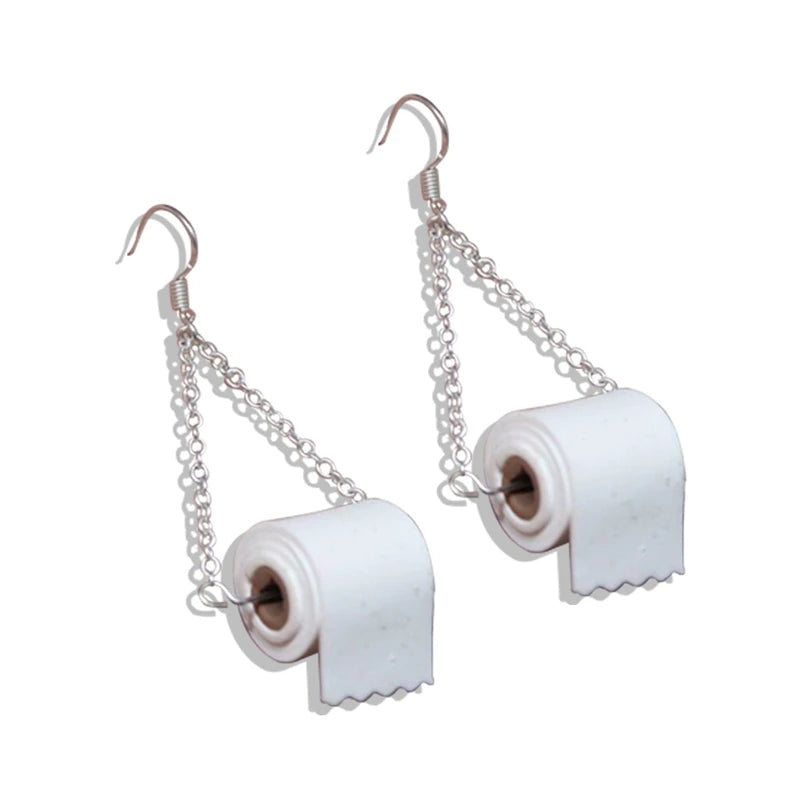 Roll Paper Dangle Drop Earrings Funny 3D Tissue Geometric Drop Earrings Creative Paper Towel Toilet Paper Earrings