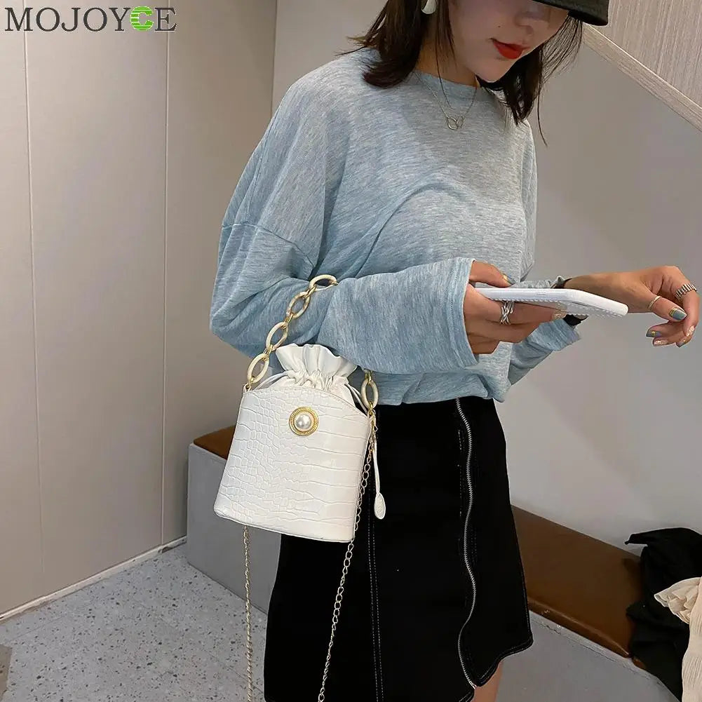 PU Bucket Small Messenger Handbags Drawstring Shoulder Bags  Exquisite Shopping Bag