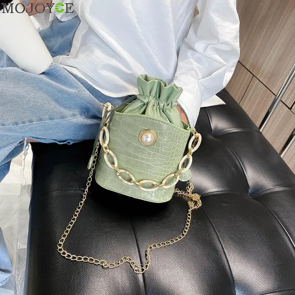 PU Bucket Small Messenger Handbags Drawstring Shoulder Bags  Exquisite Shopping Bag