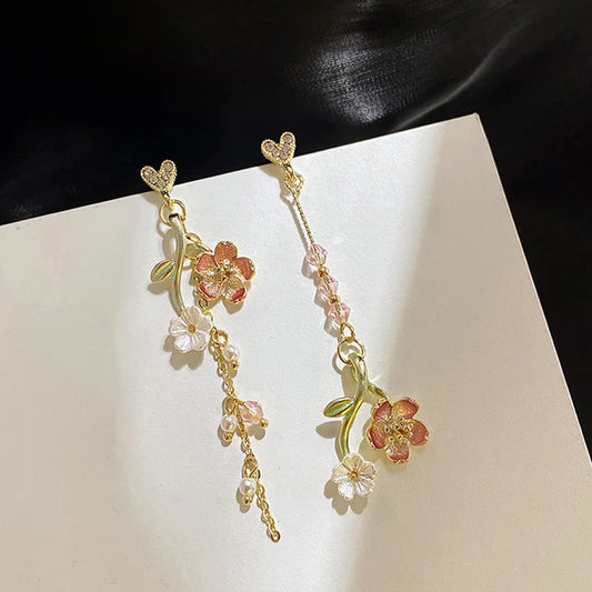 Temperament flower earrings earrings Korean style tassel pendant long personality cold and versatile earrings female