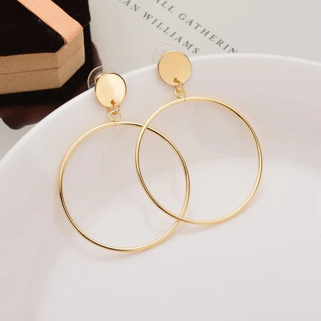 Simple Trendy Gold Sliver Color Geometric Big Round Circle Earrings For Women Fashion Large Hollow Drop Earrings Jewelry
